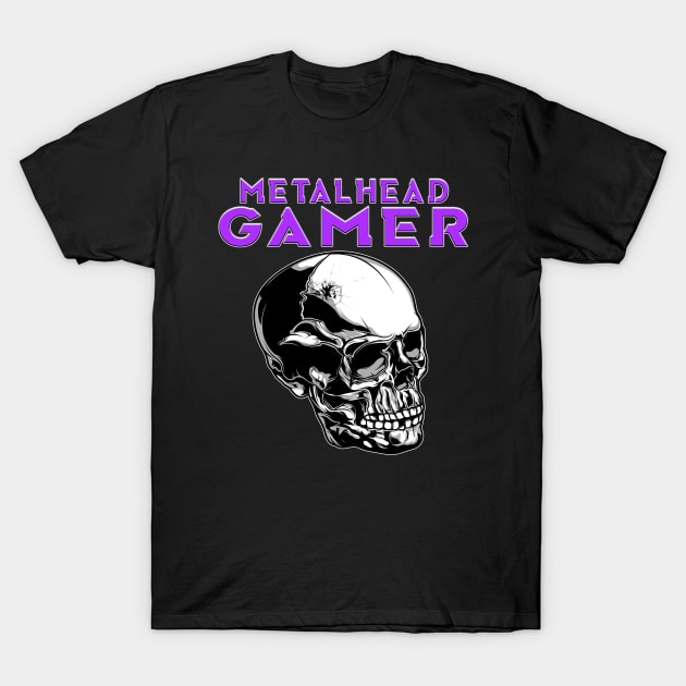 Metalhead Gamer Full Skull Purple T-Shirt by Shawnsonart